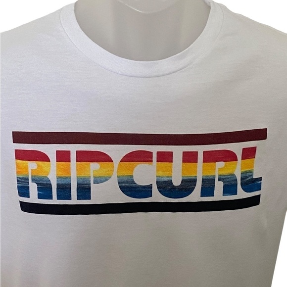RIP CURL Surf Colorful Logo White Tee Shirt Men S Small - Picture 2 of 5